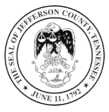 Seal of Jefferson County, TN with a bald eagle holding the scale of justice in its beak
