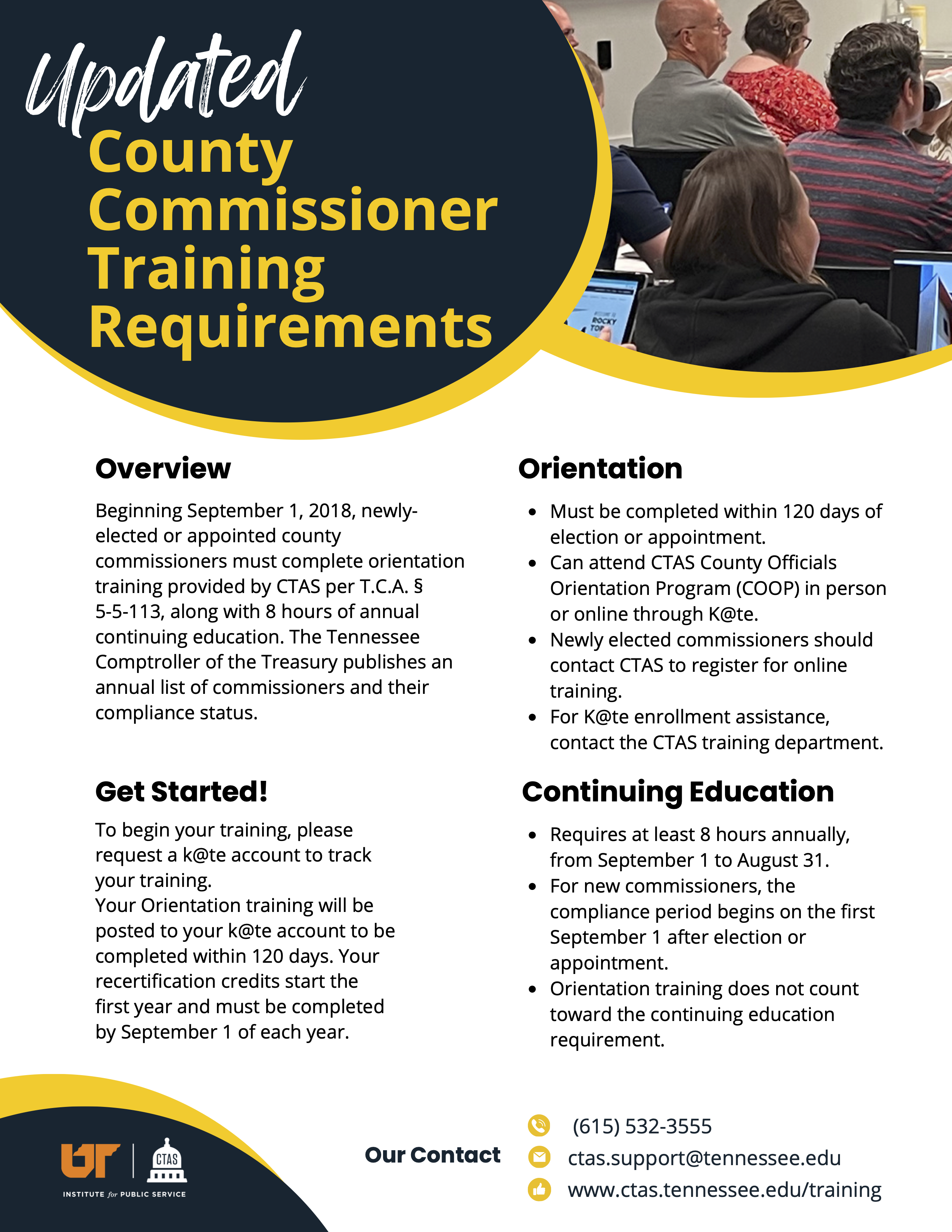 Flyer describing county commissioner training updates